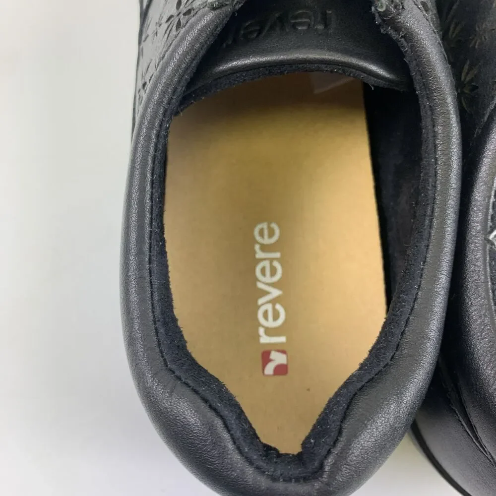 Revere Orlando Black Stretch Leather Lace Up Shoe Flat Comfort Cut Out Womens 9
